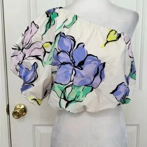 a new day Off-Shoulder Floral Blouse - Purple, Green, Yellow